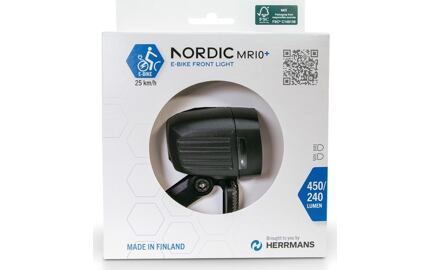 LED-E-Bike-svetlomet HERRMANS Nordic MR10 Plus E, cerná, držák