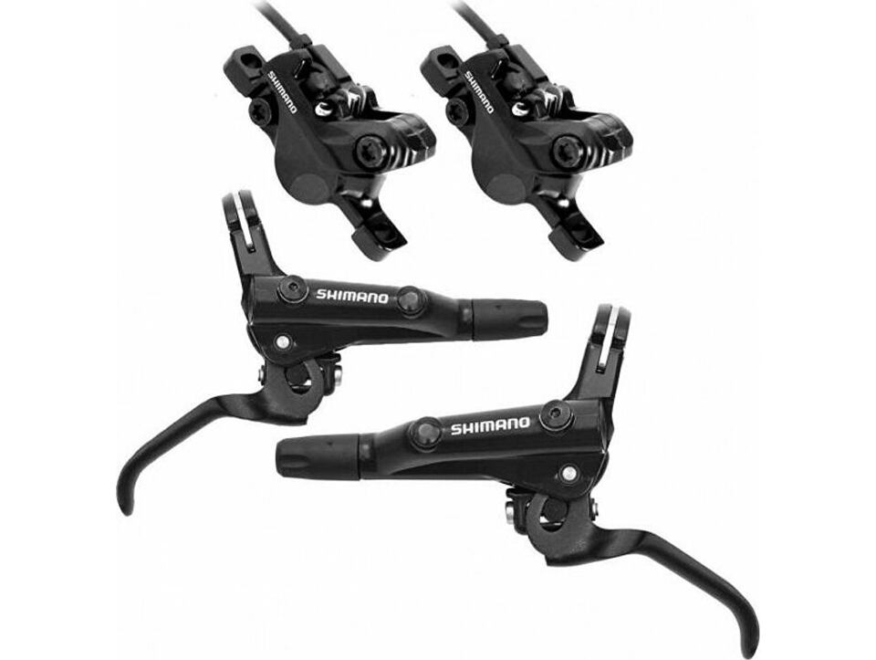 brzda kotoučová SHIMANO MT501 černá př. a zad. komplet bez kotoučů, černé hadice, v krabičce